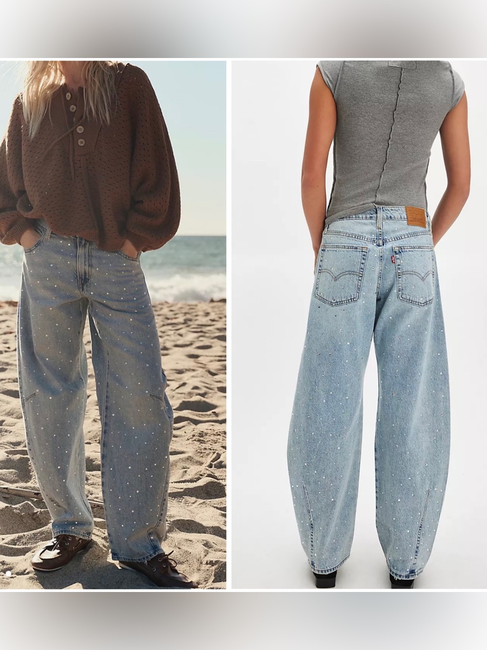 Levi's NWT Baggy Dad Barrel Jeans with Crystal Embellishment Dazzle Me, 25 x 32